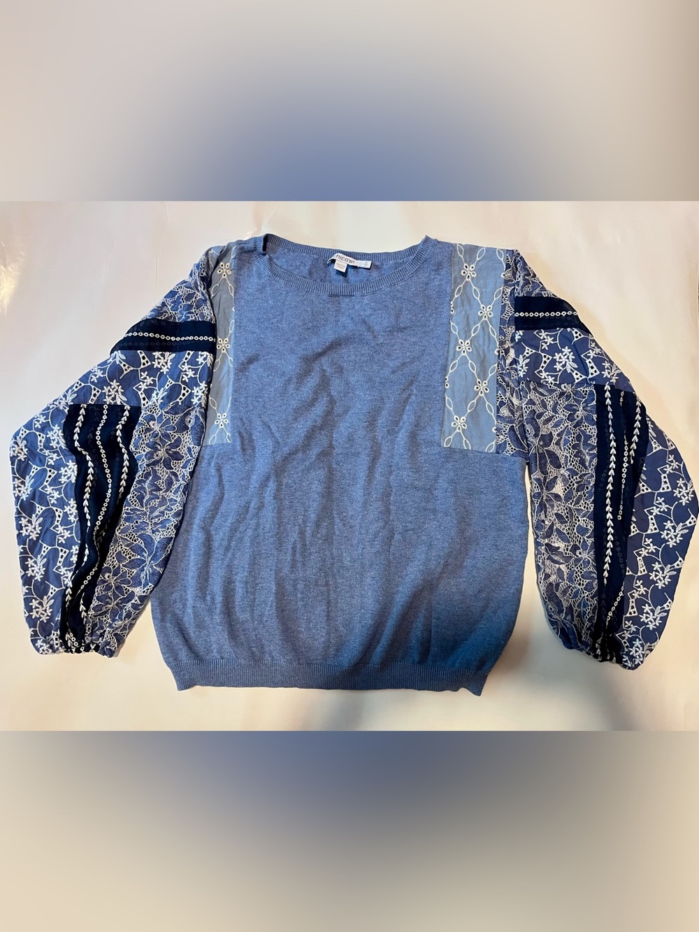 Blue Mixed-material Women's Pullover Sweater